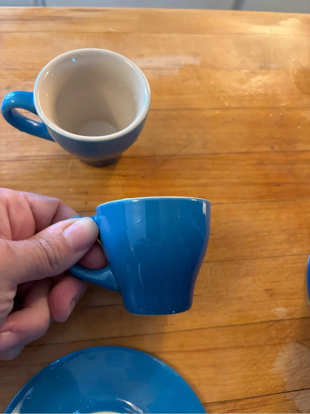 Le Creuset Stoneware French Press 2 Cups Saucers Espresso Blue Marseille Set